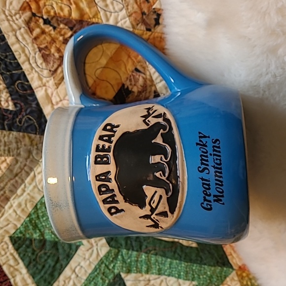 Papa Bear Great Smokey Mountains Forest Blue Glazed Pretty Ceramic Coffee Cup - Picture 1 of 6